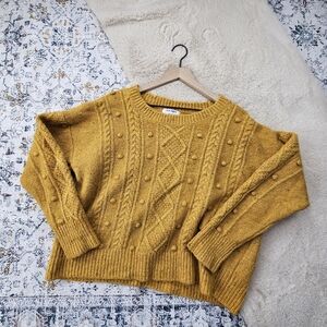 Old Navy Mustard Yellow Speckled Cable-Knit Popcorn Sweater Size Large